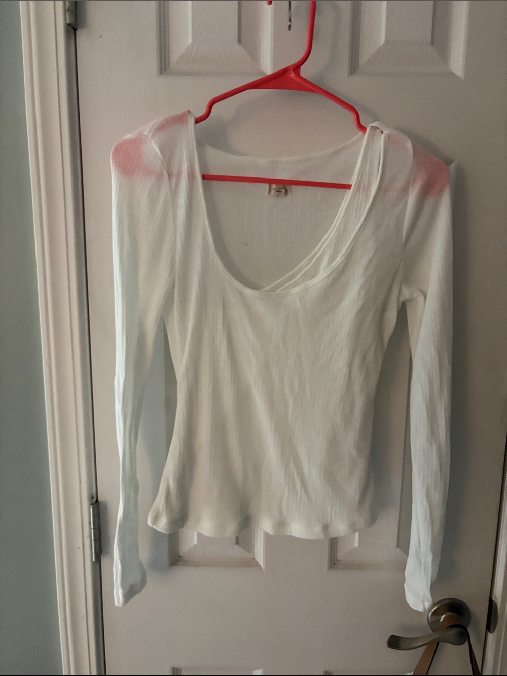 Pilcro White Ribbed Scoop Neck Long Sleeve Top